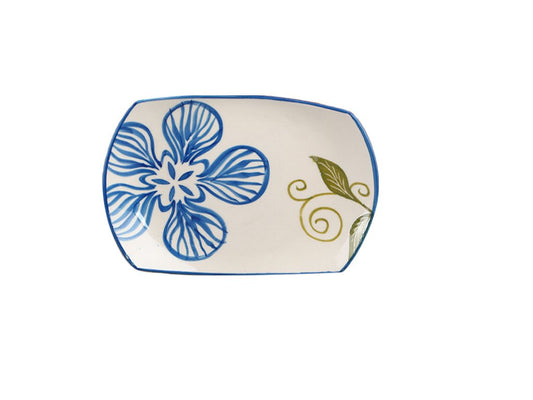 Caffeine Ceramic Handmade blue flora Snack plate 10 inch (Set of 2 )
