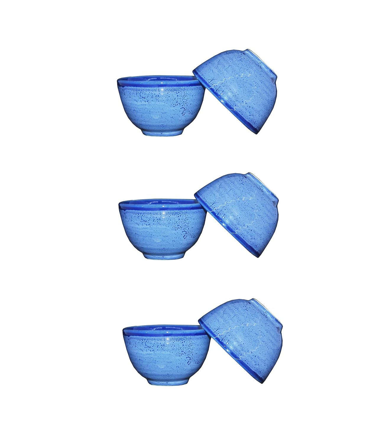 Caffeine Ceramic Handmade Blue Glossy Dessert Bowls – (Set of 6, 150 ml ) - Caffeine Premium Stoneware