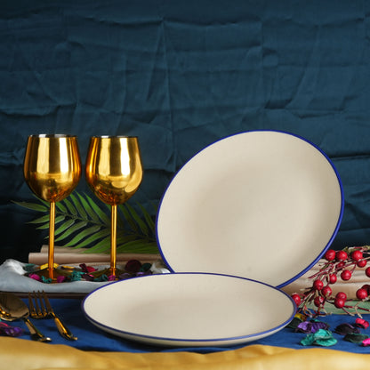 Caffeine Ceramic Handmade White Marble & Blue Patti Dinner Plates set of 4 - Caffeine Premium Stoneware