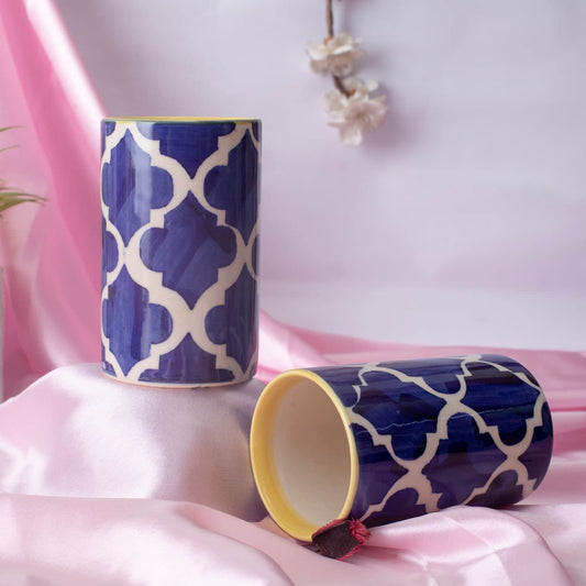 Caffeine Ceramic Stoneware Handmade Blue umrao Water Glass (300ml) Set of 2 - Caffeine Premium Stoneware