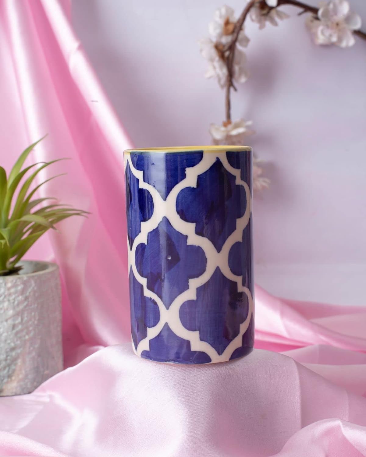 Caffeine Ceramic Stoneware Handmade Blue umrao Water Glass (300ml) Set of 2 - Caffeine Premium Stoneware