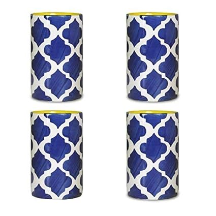 Caffeine Ceramic Stoneware Handmade Blue umrao Water Glass (300ml) Set of 4 - Caffeine Premium Stoneware