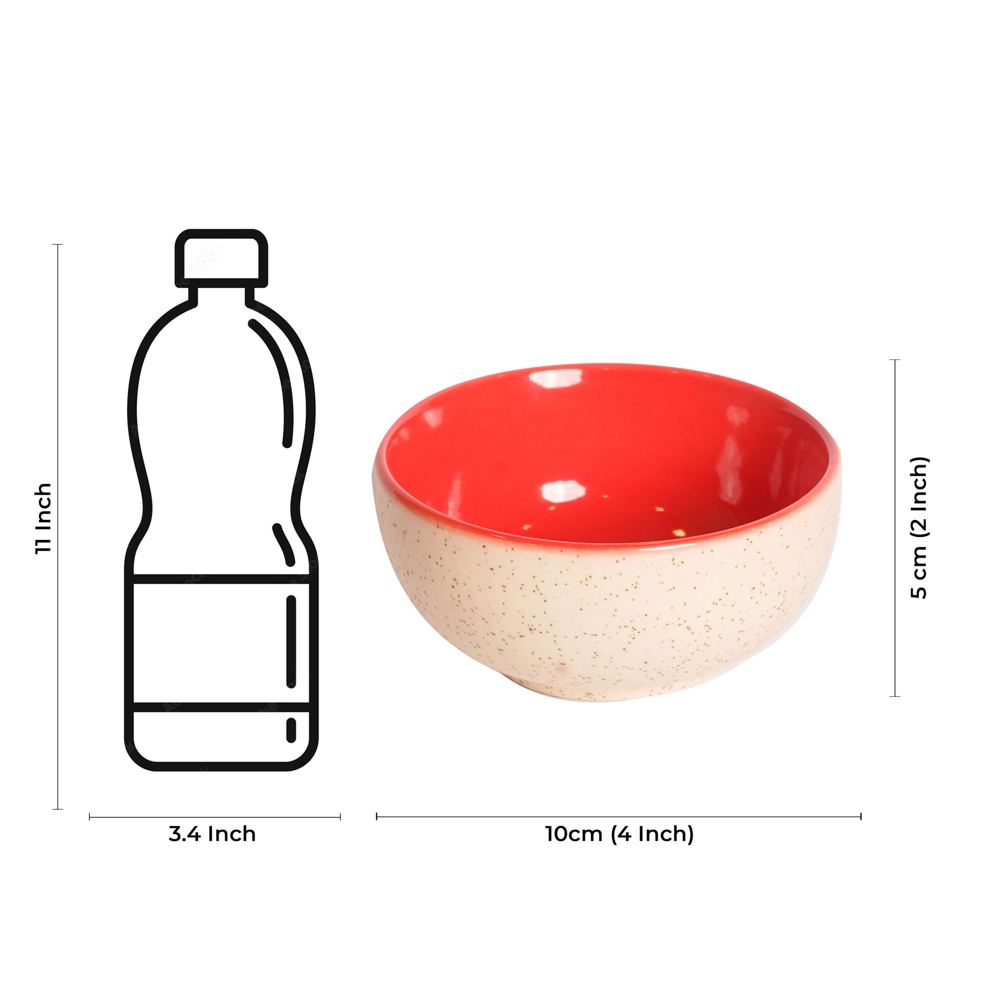 Caffeine Ceramic Handmade Cream Matte and Red Katori Bowl (Set of 6) - Caffeine Premium Stoneware