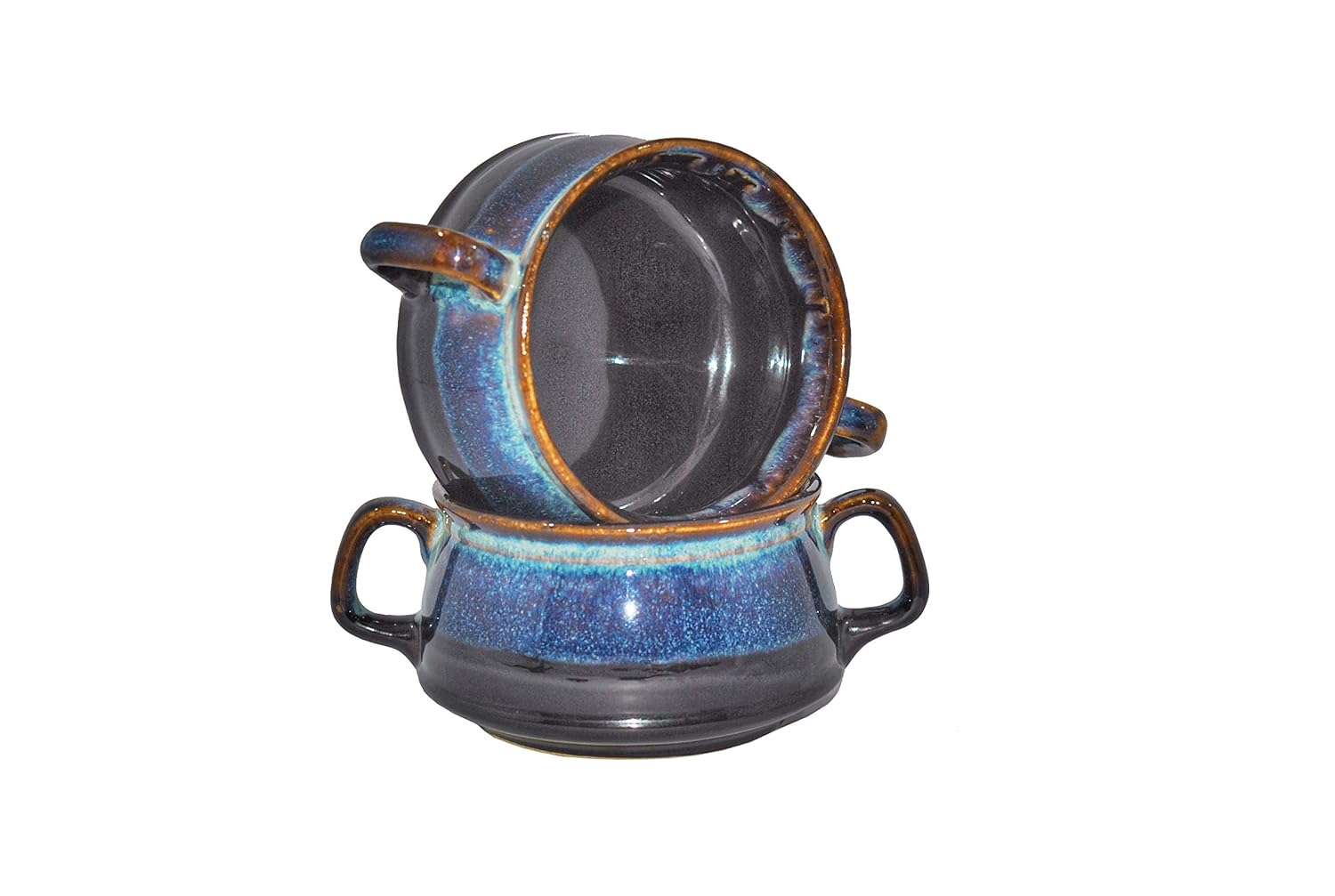 Caffeine Ceramic Handmade Multi Color Double Handled Soup Bowl with Spoon Set 4 - Caffeine Premium Stoneware