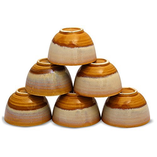 Caffeine Ceramic Handmade Mustard Brown Dessert Bowl (Set of 6, 150 ml) - Caffeine Premium Stoneware