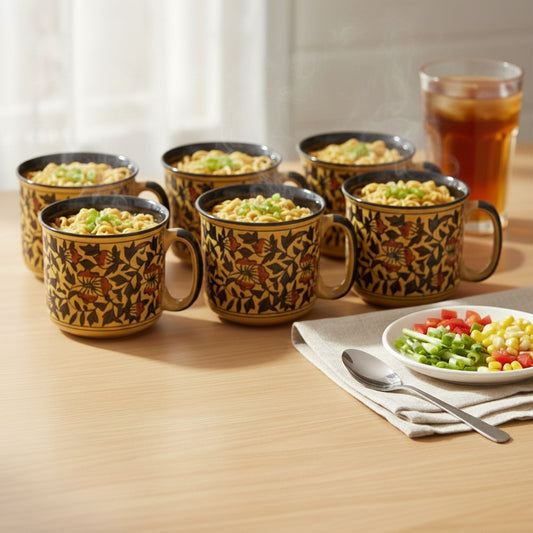 Caffeine Ceramic Handmade Brown sehra Maggie Mug (Set of 6)