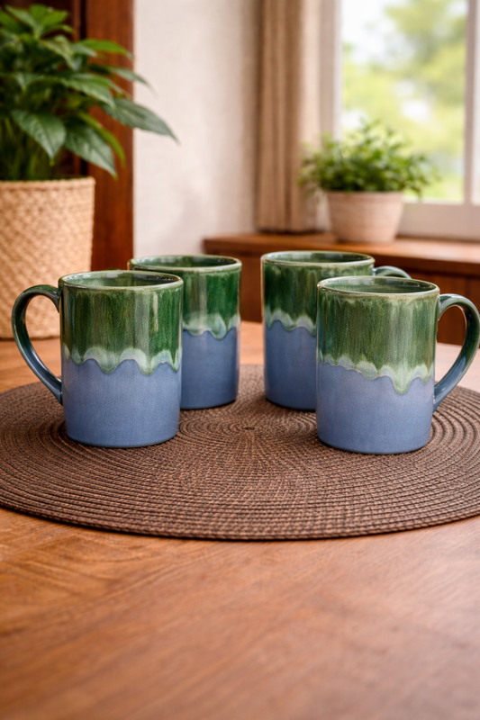 Caffeine Ceramic Handmade Coal Mint Coffee Mug Set (set of 6)