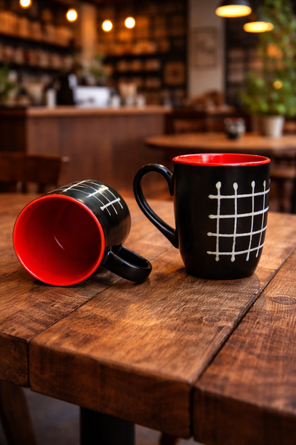 Caffeine Ceramic Stoneware Handmade Red & Black Cherry Coffee Mug (Set of 2)