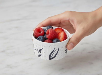 Caffeine Ceramic Handmade White Bamboo Ramekins Bowl (Set of 6)