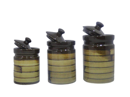 Caffeine Ceramic Stoneware Handmade Wood Brown Barni/Pickle Jar (Set of 3) - Caffeine Premium Stoneware