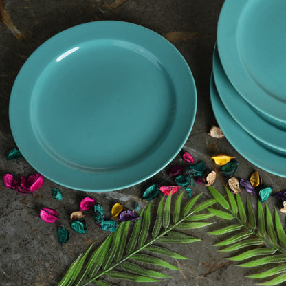 Caffeine Ceramic Handmade Stoneware Blue Matte Dinner Plate 10" inch Set of 6  (microvave and Dishwasher Safe) - Caffeine Premium Stoneware