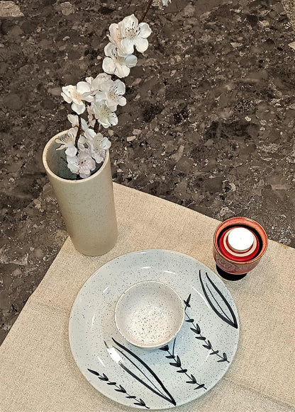 Caffeine Ceramic Handmade White Bamboo Dinner Set (Set of 2)