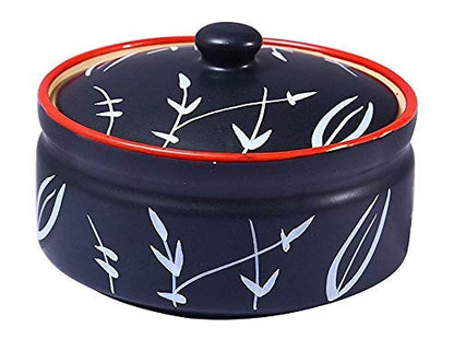 Caffeine Ceramic Handmade Black Bamboo Serving Donga Casserole (Set of 1 Medium )