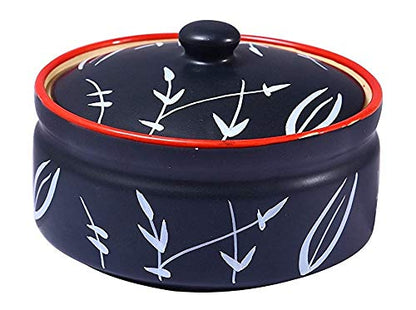 Caffeine Premium Ceramic Handmade Black Bamboo Serving Donga Casserole (set of 1 Large )