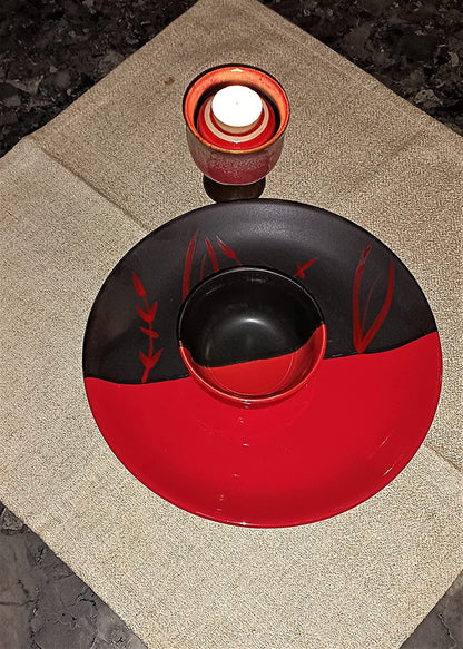 Caffeine Ceramic Handmade Red & Black Bamboo Dinner Set (Set of 2)