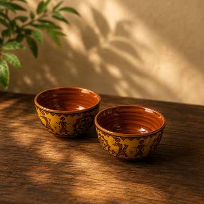 Caffeine Ceramic Handmade Brown Mustard Romani Katori Bowls (Set of 6)