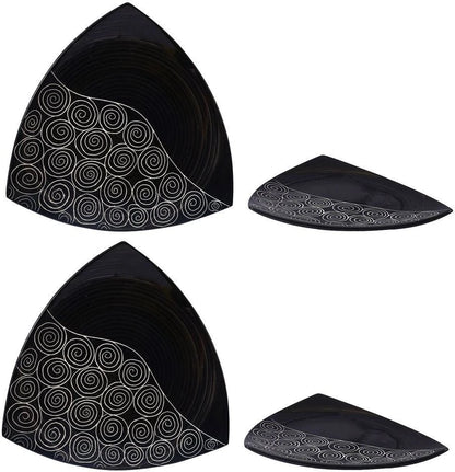 Caffeine Ceramic Handmade Black Doodle Triangle Snack Plate (Set of 4)