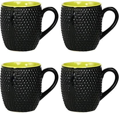Caffeine Ceramic Handmade Black and Green bubble Coffee Mugs Set of 6 - Caffeine Premium Stoneware