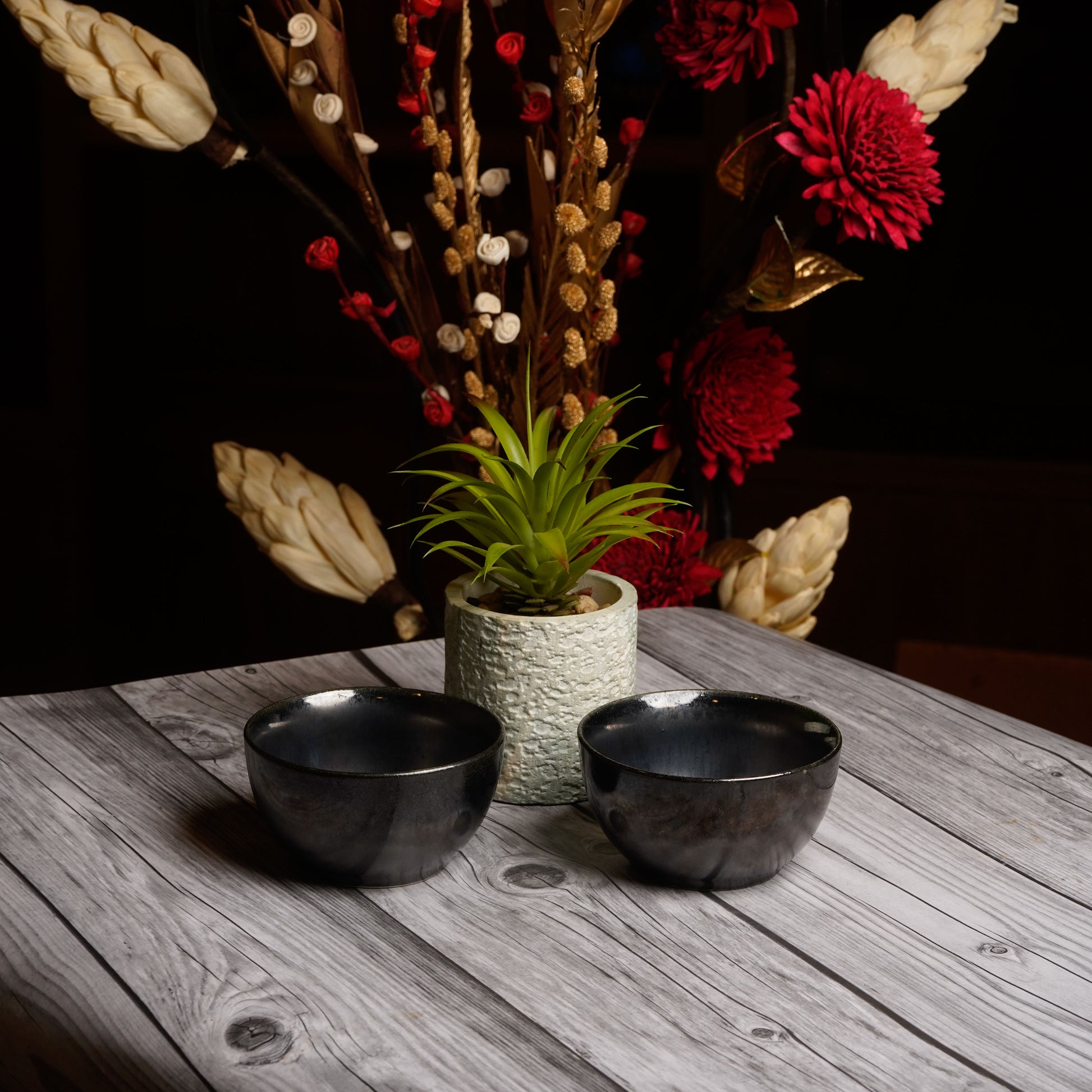 Caffeine Ceramic Handmade Black Metallic katori Bowl (Set of 6) - Caffeine Premium Stoneware