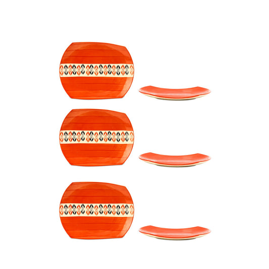 Caffeine Ceramic Handmade Red Arrow Snack Plate – 10" (Set of 6)