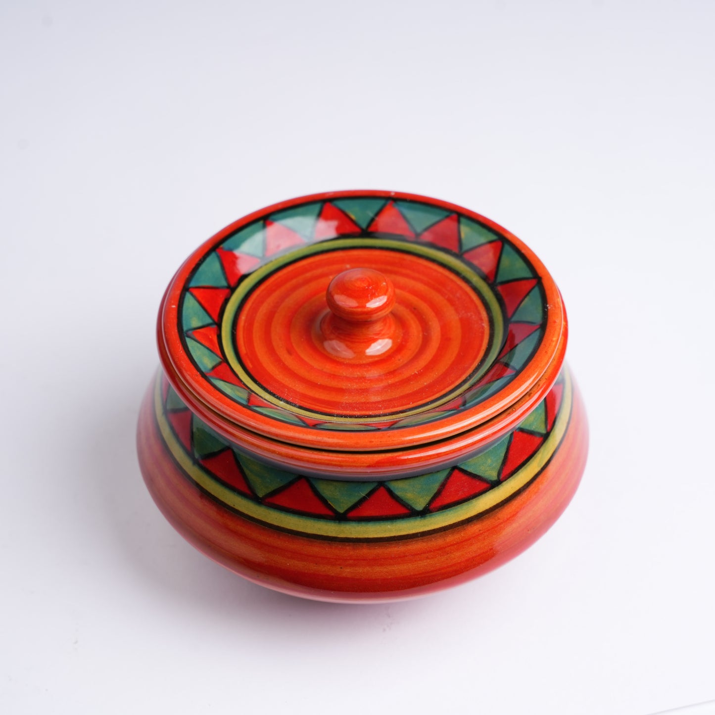 Caffeine Ceramic Rustic Brown Hand Painted  Biryani Handi with Lids Set & Dahi Handi (Set of 4) - Caffeine Premium Stoneware