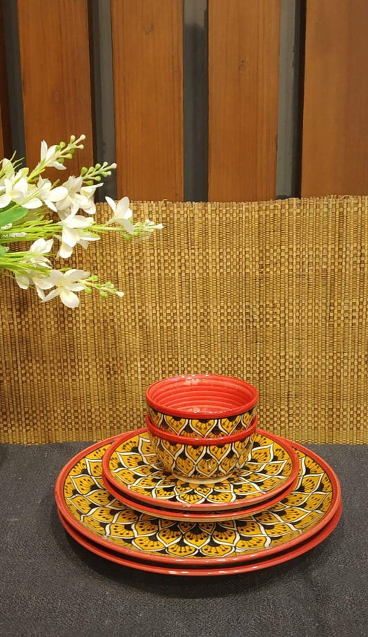 Caffeine Ceramic Handmade Orange Morocco Combo Dinner Set (6 pcs.)