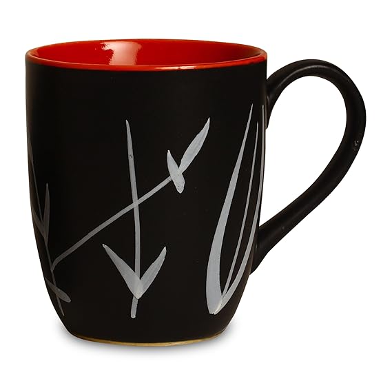Caffeine Ceramic Stoneware Handmade Black & Red Leaf Coffee Mug (Set of 2) - Caffeine Premium Stoneware