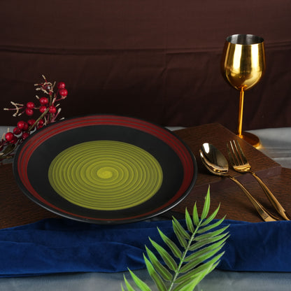 Caffeine Ceramic Handmade Stoneware Green Chandrakari Dinner Plates10 inch Set of 2 - Caffeine Premium Stoneware