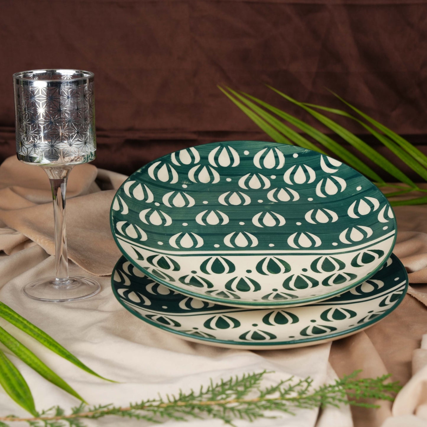 ceramic_green_mughal_dinner_plate - Caffeine Premium Ceramic