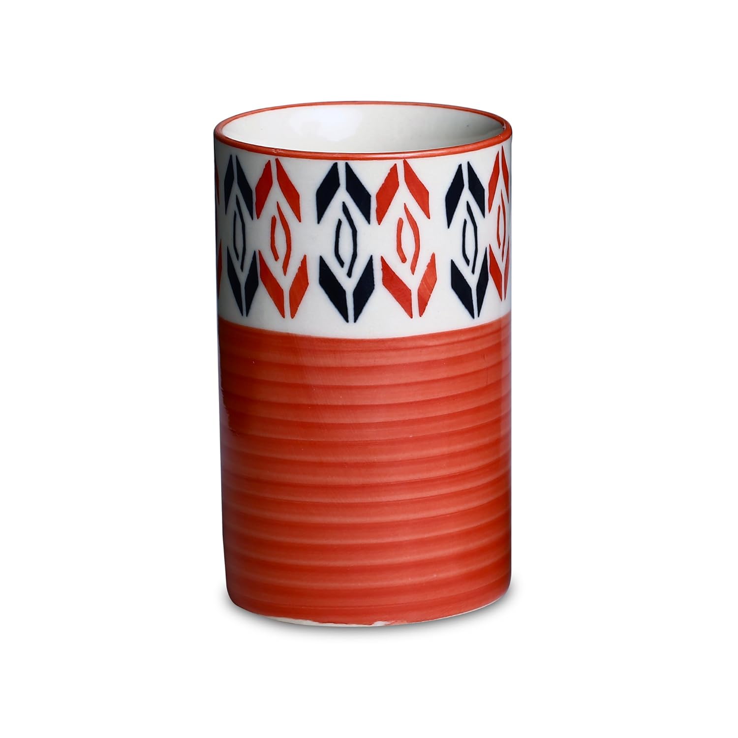 Caffeine Ceramic Stoneware Handmade Orange Arrow Pattern Water Glass (300ml) Set of 2 - Caffeine Premium Stoneware