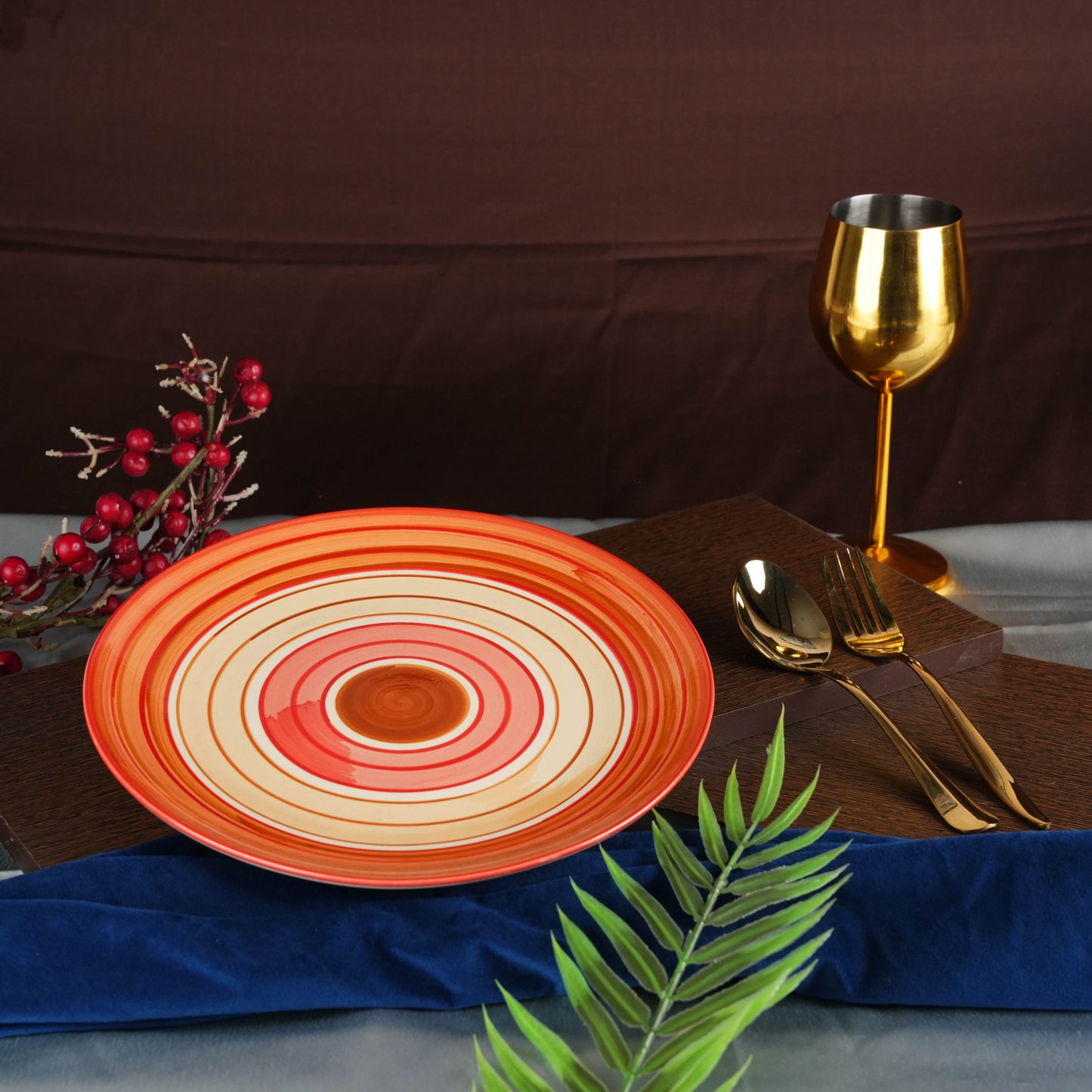 Caffeine Ceramic Handmade Stoneware Orange Beige Dinner Plate 10" inch Set of 2 - Caffeine Premium Stoneware