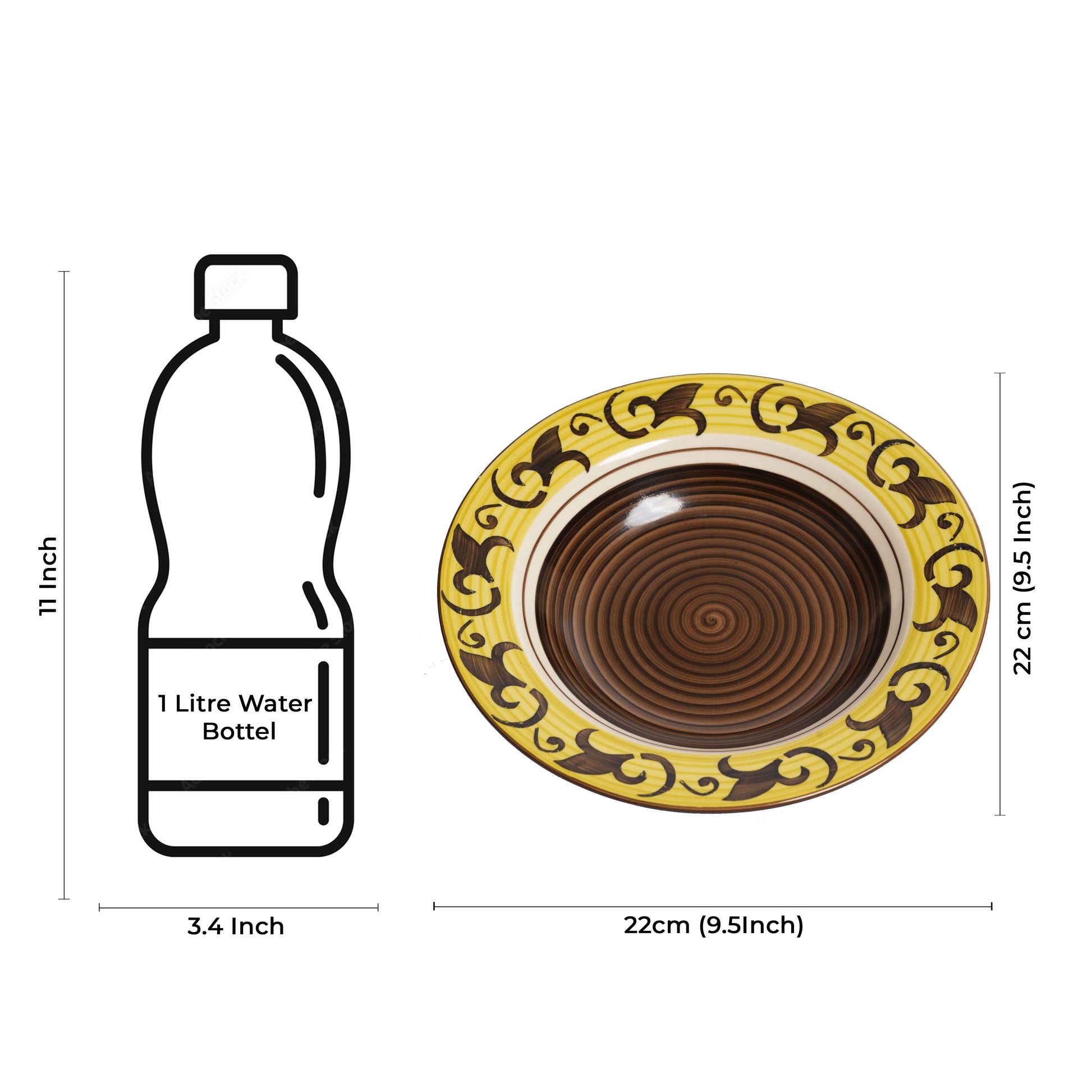 Caffeine Ceramic Handmade Stoneware Brown & Yellow Leaf 9" Soup Plates/Maggie Plate/Pasta Plate/Macaroni Plate (Set of 2 Dishwasher & Microwave Safe) - Caffeine Premium Stoneware