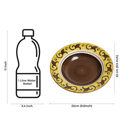Caffeine Ceramic Handmade Stoneware Brown & Yellow Leaf 9" Soup Plates/Maggie Plate/Pasta Plate/Macaroni Plate (Set of 2 Dishwasher & Microwave Safe) - Caffeine Premium Stoneware
