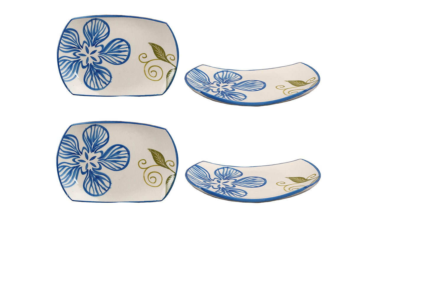 Caffeine Ceramic Handmade blue flora Snack plate (Set of 4)
