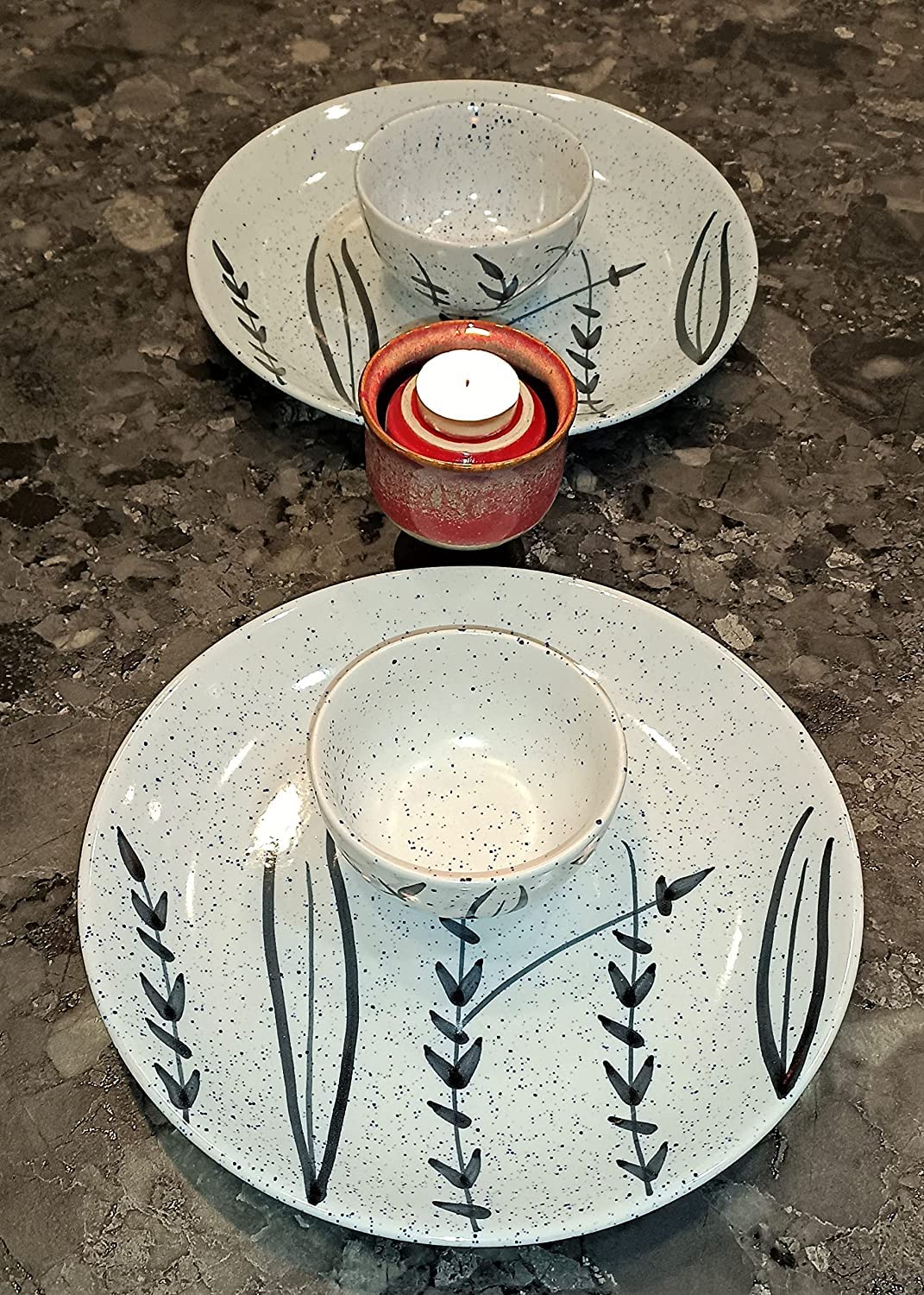 Caffeine Ceramic Handmade White Bamboo Dinner (Set of 8)