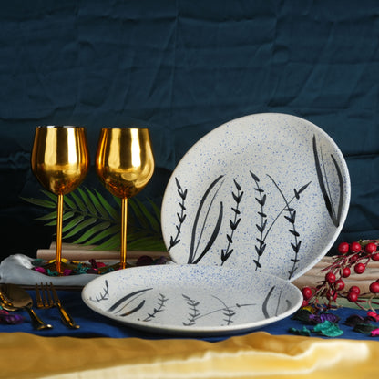 Caffeine Ceramic Handmade Stoneware White Bamboo Quarter Plate 7”(Set of 2 Dishwasher & Microwave Safe ) - Caffeine Premium Stoneware