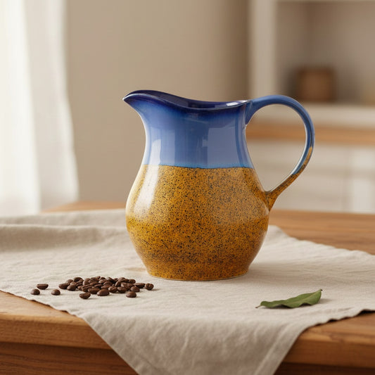 Caffeine Ceramic Handmade Stoneware Blue & Mustard Water Jug (Set of 1, 1800 ml)