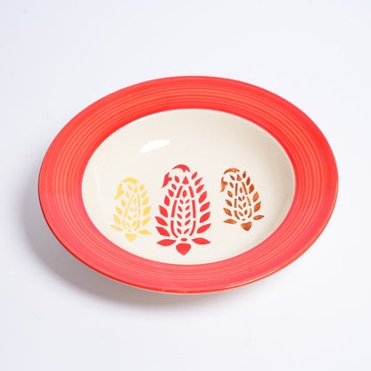 Caffeine Ceramic Handmade Stoneware Red Boota Soup Plates/Maggie Plate/Pasta Plate 7 inch (Set of 2 Dishwasher & Microwave Safe) - Caffeine Premium Stoneware