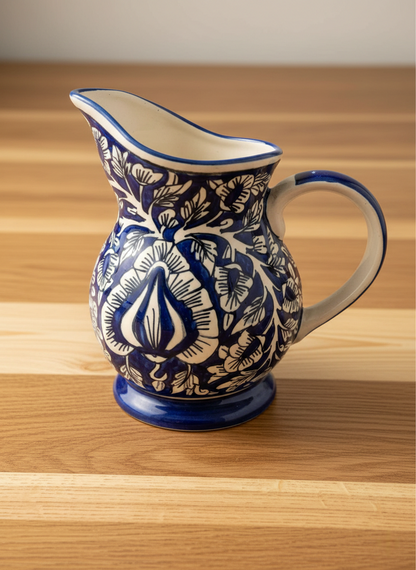 Caffeine Ceramic Handmade Stoneware Blue Mughal Water jug (Set of 1, 700 ml)