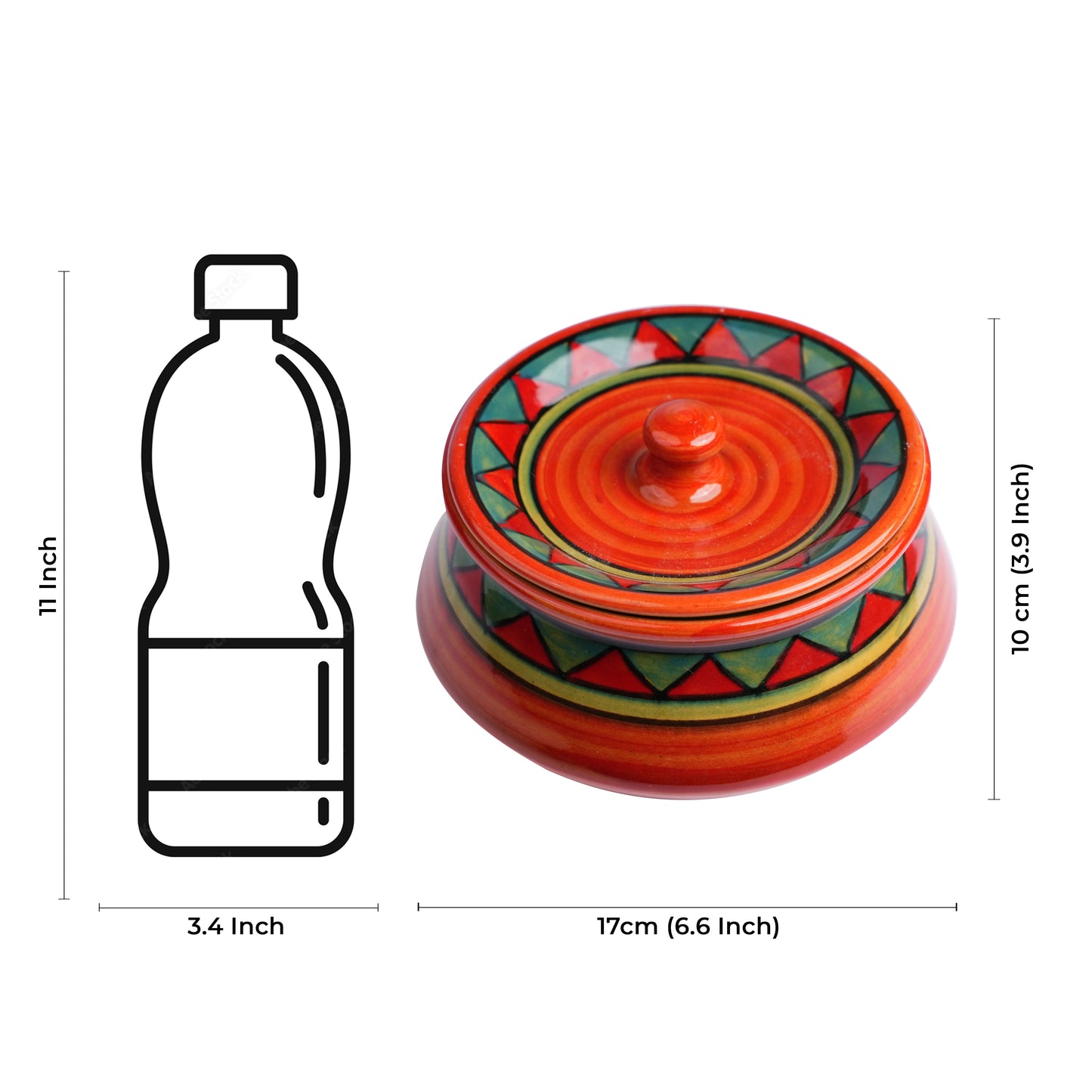 Caffeine Ceramic Rustic Brown Hand Painted  Biryani Handi with Lids Set & Dahi Handi (Set of 4) - Caffeine Premium Stoneware