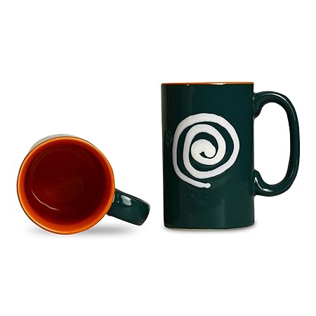 Caffeine Ceramic Stoneware Handmade Green & White Doodle Print Coffee Mug (Set of 2) - Caffeine Premium Stoneware