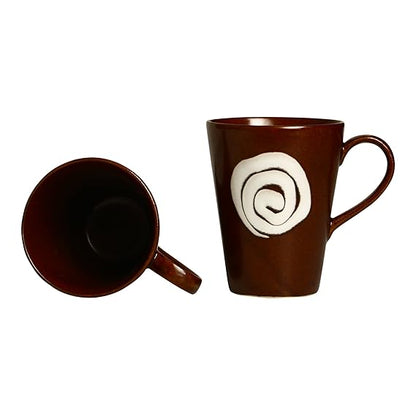 Caffeine Ceramic Stoneware Handmade Brown Doodle Coffee Mug (Set of 2) - Caffeine Premium Stoneware
