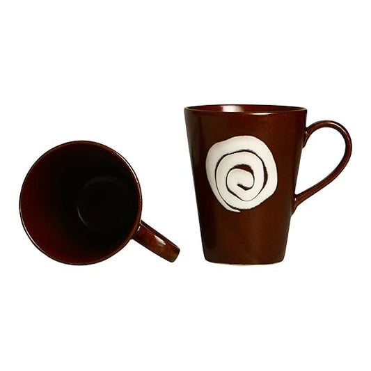 Caffeine Ceramic Stoneware Handmade Brown Doodle Coffee Mug (Set of 2) - Caffeine Premium Stoneware