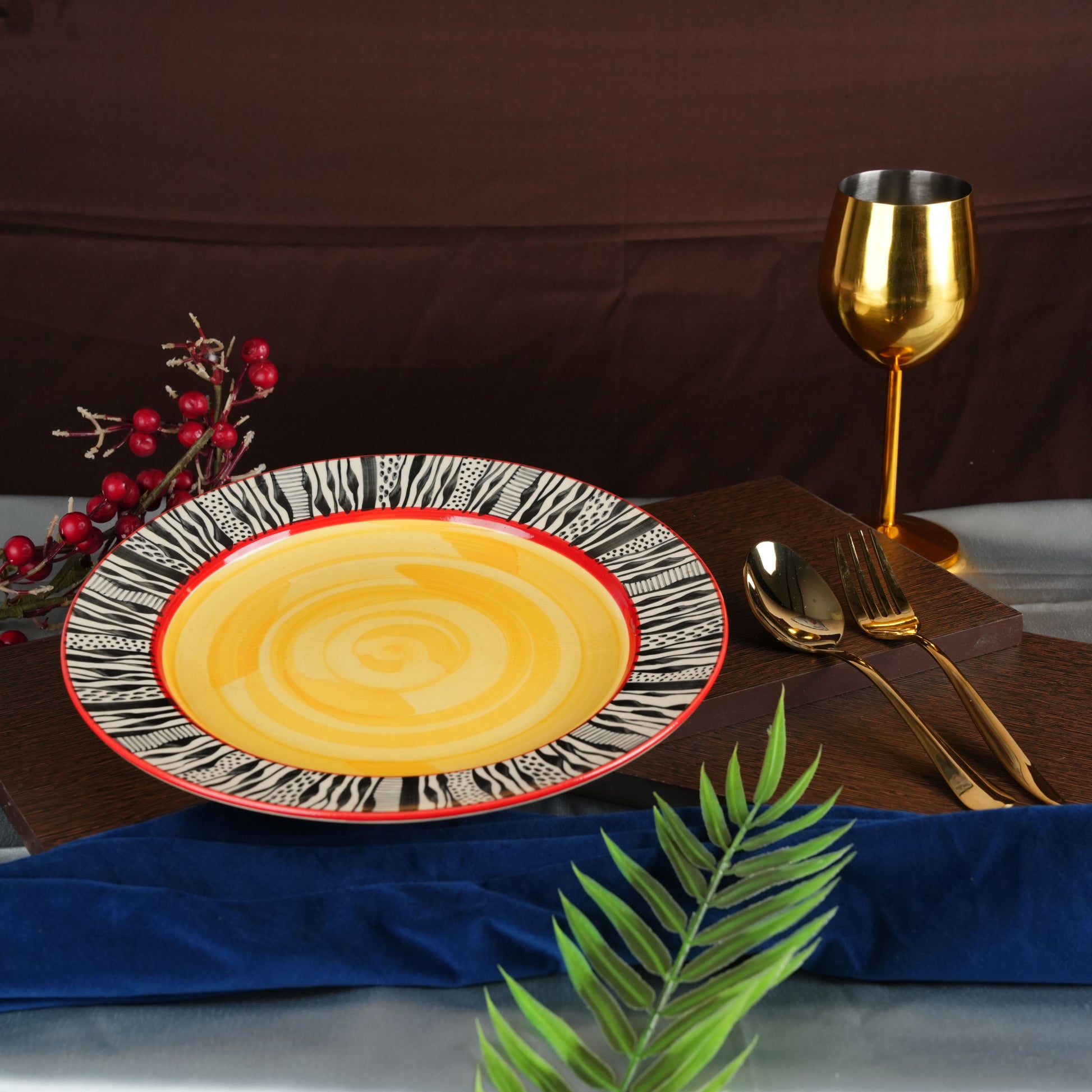 Caffeine Ceramic Handmade Stoneware Amber Abstract Dinner Plate 10" inch Set of 2 Plates - Caffeine Premium Stoneware