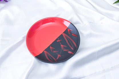 Caffeine Ceramic Handmade Red & Black Combo Dinner Set 2 pcs. (1 Dinner Plate,1 Katori Bowl)