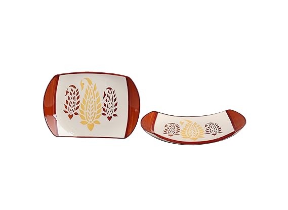 Caffeine Ceramic Handmade Red Bota Glossy Snack Plate (set 6)