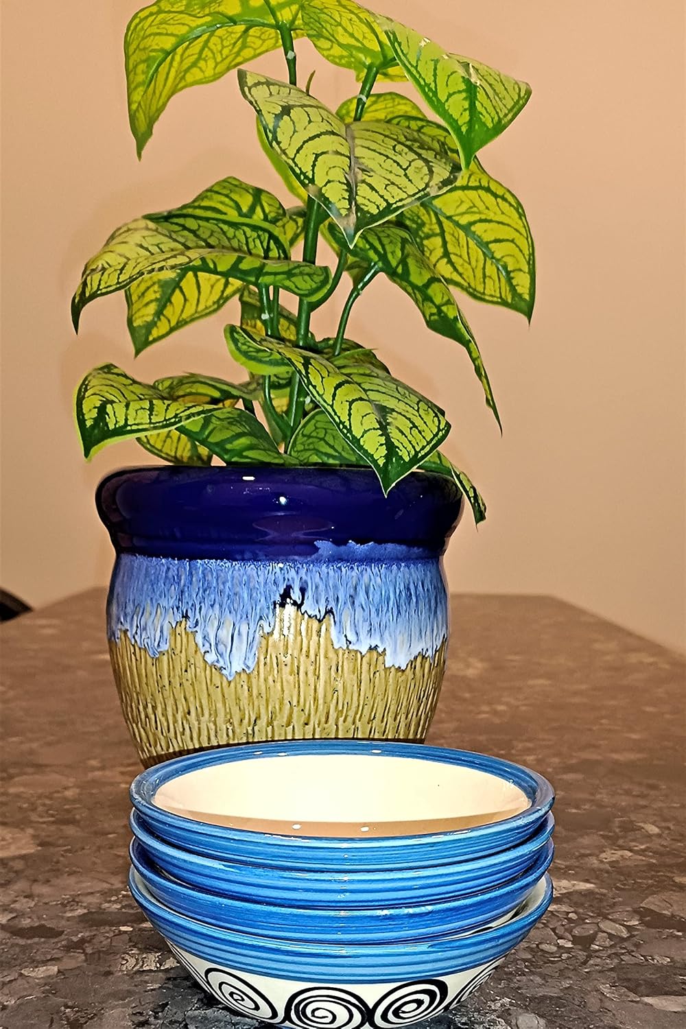 Caffeine Ceramic Handmade White Flora Dinner (Set of 4)