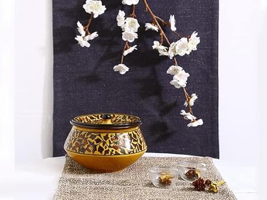 Caffeine Ceramic Handmade Brown Sehra Serving Handi with Lid (Set of 1) medium