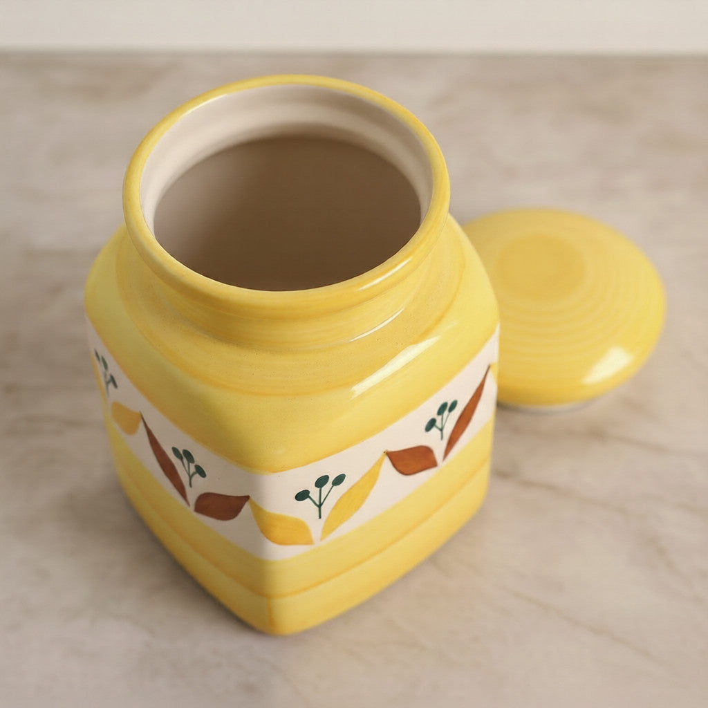 Caffeine Ceramic Stoneware Handmade yellow Lily Barni/container (Set of 1)