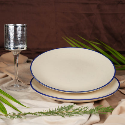 Caffeine Ceramic Handmade White Marble & Blue Patti Dinner Plates set of 4 - Caffeine Premium Stoneware